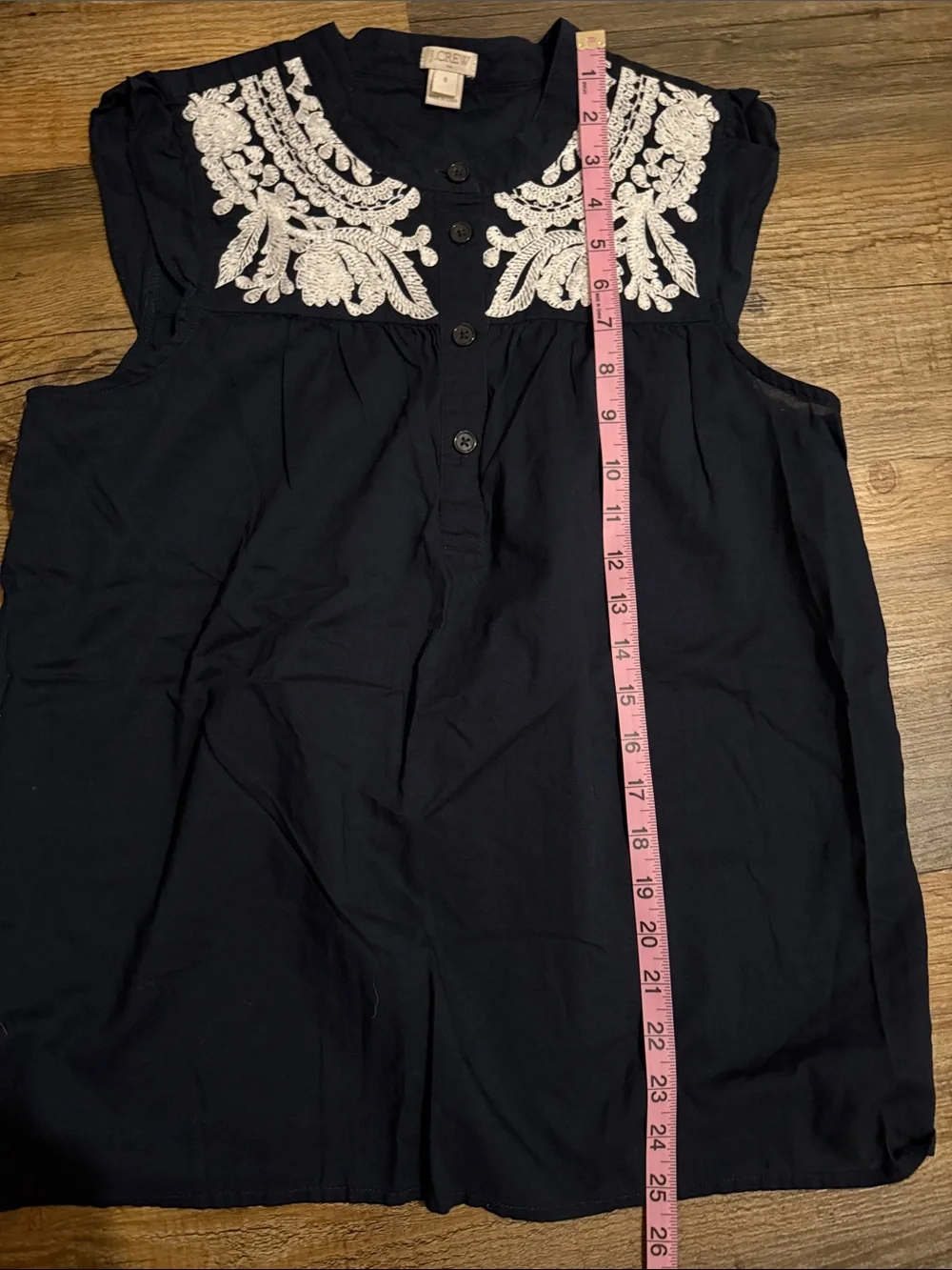 J. Crew Navy Sleeveless Top with White Embroidered Yoke